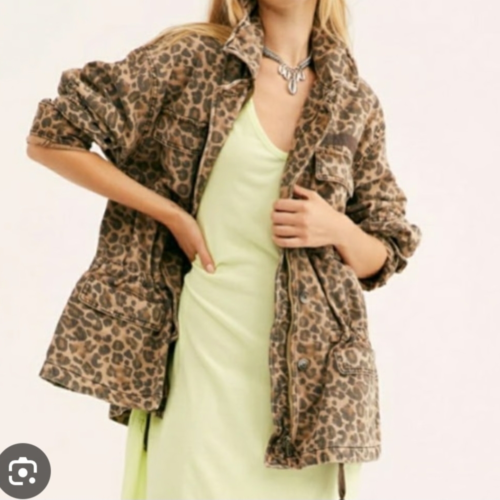 Free People Brown Leopard Utility Jacket